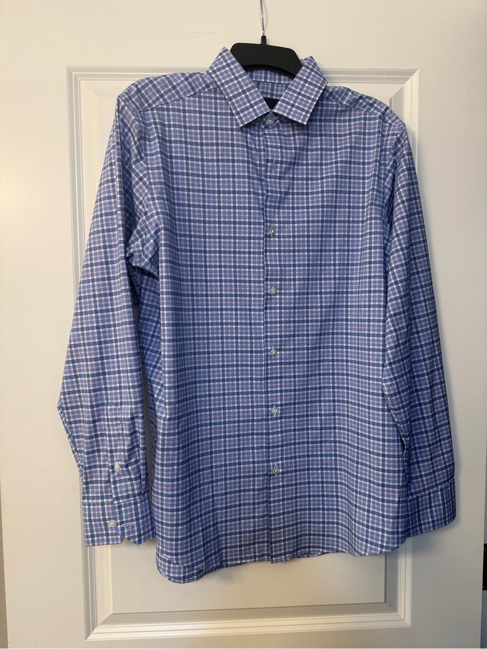 Hart Schaffner Marx Blue and White Plaid Dress Shirt